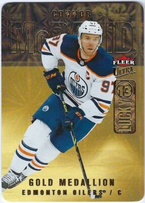 2021 UPPER DECK FLEER ULTRA LUCKY 13 GOLD MEDALLION CONNOR MCDAVID 066/100 - Image 1 of 2