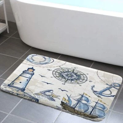 Anker Nautisch Schiff Badteppich Badvorleger Badematte Duschvorlage Bad Teppich - Bild 1 von 4