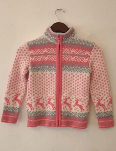 Kerstin Adolphson Kids Size 130 (8-9) Pink Knit Wool Zip Sweater Reindeer - Picture 1 of 7