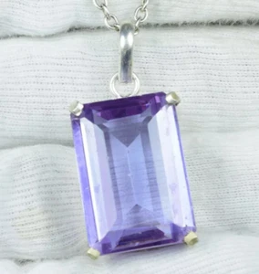 Natural Brazilian Emerald Cut Lavender Zircon Pendant 925 Silver Gemstone 78 Ct - Picture 1 of 7