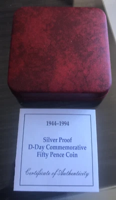 GREAT BRITAIN UK COIN 50 PENCE 1994 SILVER  PROOF IN CASE NORMANDIE INVASION - Image 1 of 3
