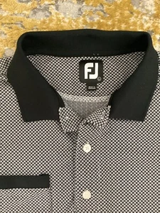 Polo de golf FootJoy FJ para hombre grande negro gris rendimiento geométrico bolsillo en el pecho - Imagen 1 de 11
