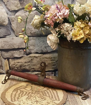 Old Antique Primitive Harness Hitch Single Tree Yoke Original Red - Image 1 of 4