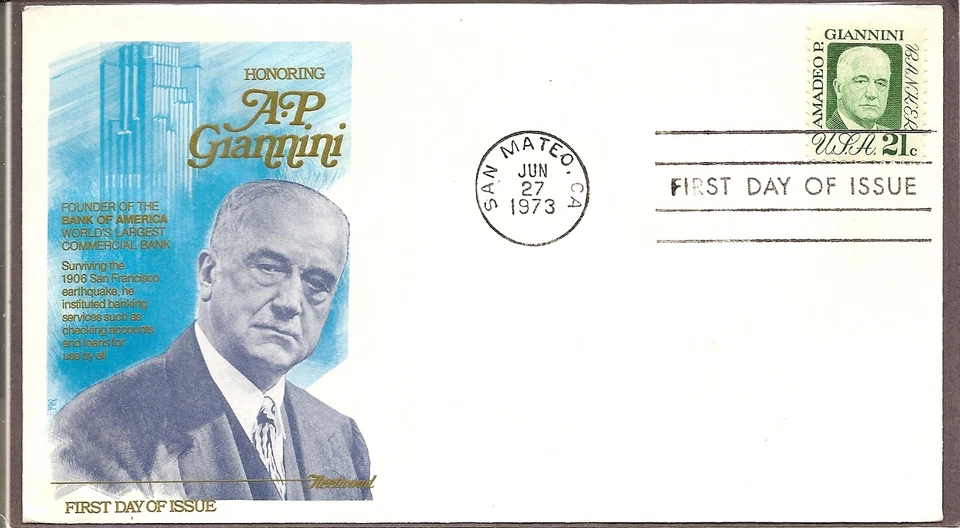 US SC # 1400 Amadeo Peter Giannini FDC. fleetwood Cachet - Image 1 of 1