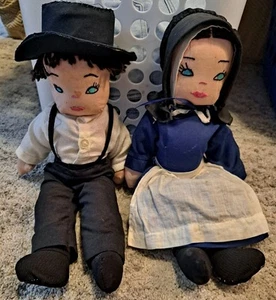 "Muñecas Amish de 15"" de alto combinadas, caras cosidas raras, ropa hecha a mano niño, niña" - Imagen 1 de 16
