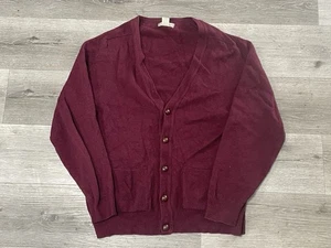 Vintage LL Bean Sweater Mens Large Burgundy Wool Cardigan Scotland Button Up 90s - Picture 1 of 7
