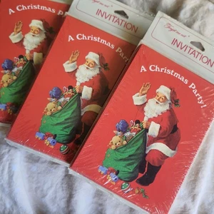 Vtg Lot Of 3 Forget Me Not Christmas Party Invitaion New W Envelopes 24 MCM - Picture 1 of 4