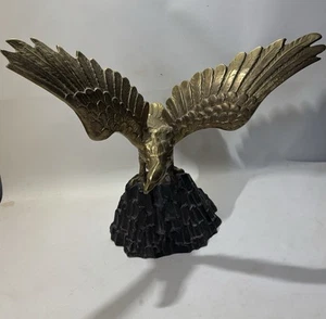 Vintage Brass American Eagle On Rock Statue Sculpture. Wingspan 18 1/2” - Picture 1 of 16