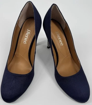 NWOB J. Renee Women’s Hammered Metal Heel Textured Pump Navy Blue Sz 8W Edgy - Image 1 of 4