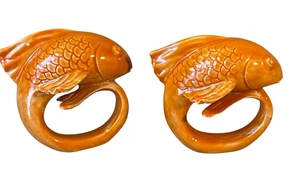 Set Of 2 Pottery Barn Bright Orange Ceramic Fish-Shaped Napkin Rings - Picture 1 of 9