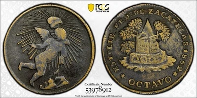 1862 1/8 Real Zacatecas México Octavo - PCGS VF25 Foto 1 de 4