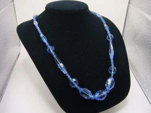 VINTAGE SAPPHIRE BLUE GLASS BEADED NECKLACE BARREL CLASP ESTATE - Picture 1 of 10