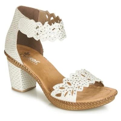 NEW Rieker Belalier White Snakeskin Open Toe Heel Comfort Sandal Women's 9 $129 - Image 1 of 4