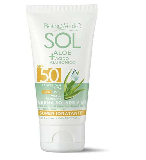 - SOL Aloe + Acido Ialuronico, Crema Solare Viso, 50 Ml, SPF +50, Protettiva - Immagine 1 di 1