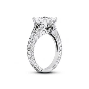 1.88ct F-VS1 Princess Natural Diamonds 950 Plat. Vintage Style Engagement Ring - Picture 1 of 3