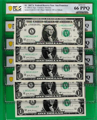 $1  Federal Reserve Note BINARY Serial Numbers 66161116 PCGS 66 **PRICE FOR ONE* - Image 1 of 2