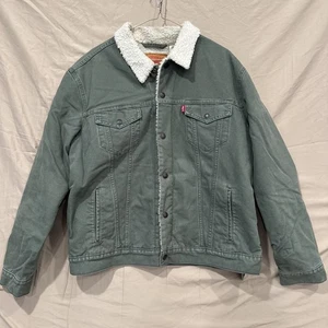 Levi's Sherpa Trucker Jacke Herren Large Oliv Arbeitskleidung Gefüttert Vintage Style - Bild 1 von 8