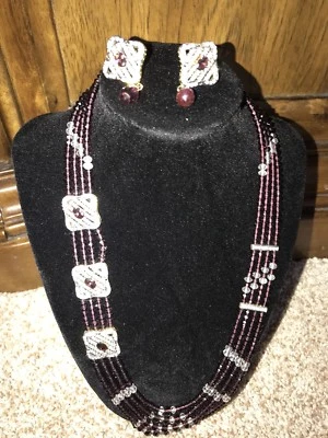 Conjunto de collar Patwa púrpura piedra circonita cúbica fiesta Bollywood indio Foto 1 de 4