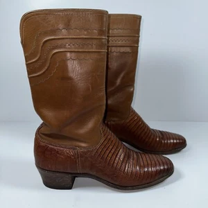 LUCCHESE Brown Lizard Skin Leather Western Boots Women's Size 9 AA 47726 70812 - Picture 1 of 12