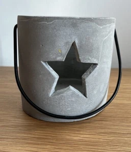 Grey Stoneware Rustic Outdoor Garden Candle Tea light Holder Star Window 4 x 4in - Picture 1 of 10