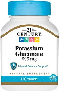 21st Century Potassium Gluconate 595mg Tablets 110ct -Expiration Date 02-2026 - Picture 1 of 3