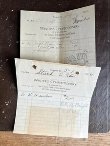 1920s Winters Confectionery Freeport, IL Receipt Ice Cream Cigars Paper - Picture 1 of 4