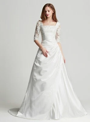 HBH Brautmode Brautkleid Hochzeitskleid mit 3/4 Ärmeln Spitze bestickt - Bild 1 von 4