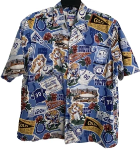 Camisa de Campamento Aloha De Colección Reyn Spooner NFL Indianapolis Colts Talla L Botón Delantero - Imagen 1 de 22