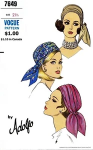 Vogue # 7649 Designer ADOLFO Scarf Hat Cap Fabric Sewing Pattern Chemo Alopecia - Picture 1 of 2