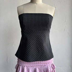 Vintage y2k Charlotte Russe USA Pin Stripe Tube Top S Small Strapless Officecore - Picture 1 of 13