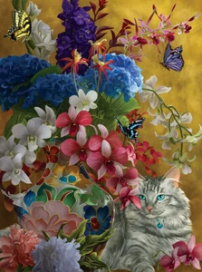 SunsOut Gilded Cats And Flowers 1000 Piece Jigsaw Puzzle - Picture 1 of 3