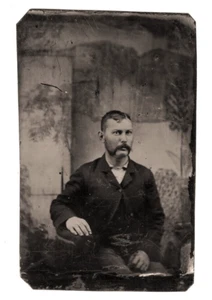1870s Handsome Victorian Working Man Wonderful Mustache 1/6 tintype Gay Interest - Picture 1 of 4