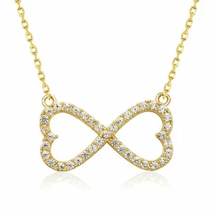 14k Yellow Gold Infinity Double Heart Love Necklace 0.62ct Lab-Created Diamonds - Picture 1 of 3