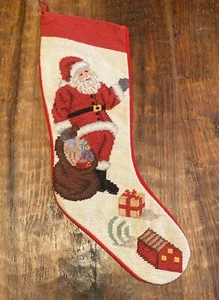 Vtg 1991 Imperial Elegance Handmade Needlepoint Christmas Stocking Santa Claus - Picture 1 of 4