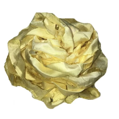 Recycled Sari Silk Ribbon - Lemon Yellow Yarn - Sari Silk Ribbons - Silk Strips - Image 1 of 4