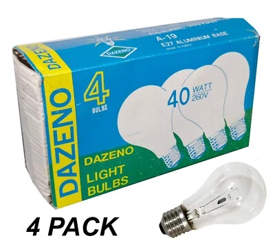 4 x 40W Clear Light Globes Bulbs Lamps E27 Screw Incandescent A19 GLS Dimmable - Image 1 of 3