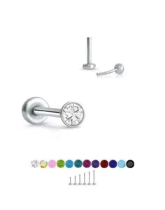 Threadless Labret Push Pin Nose Ring Steel Monroe Stud 1.5mm CZ 18G 20G - Picture 1 of 14