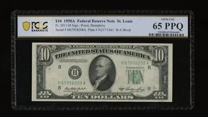 DBR 1950-A $10 FRN St. Louis Gem Fr. 2011-H PCGS-B 65 PPQ Serial H67958208A - Picture 1 of 2