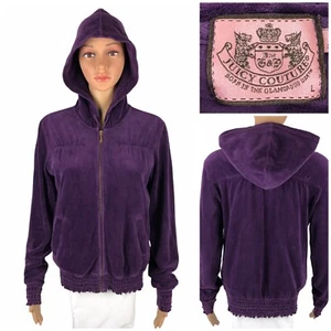 Juicy Couture Damen große Velours Kapuze Jacke lila Y2K Spruch durchgehender Reißverschluss gebraucht, in einwandfreiem Zustand - Bild 1 von 9