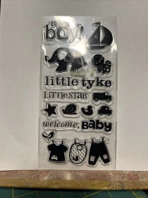 Juego de 13 estampillas acrílicas transparentes Inkadinkado 2007 #97605 bebé niño Foto 1 de 2