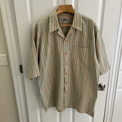 Smokey Joe’s Linen Camp Shirt Men Extra Large XL Striped Yellow Green Orange SS - Image 1 of 4