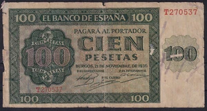 BILLETE ESPAÑA 100 PESETAS AÑO 1936 BURGOS - SERIE T - Picture 1 of 2