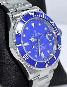 Rolex Submariner 16610 Steel Blue Bezel Diamond Dial Watch MINT SERVICED - Picture 1 of 12