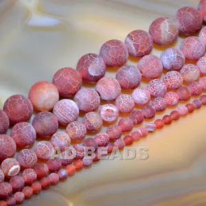 Red Matte Fire Agate Gemstones Round Beads 15 4mm 6mm 8mm 10m - Picture 1 of 1