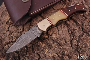 Damascus Steel CAMPING TACTICAL FOLDING blade POCKET Knife Hunting Camping - Picture 1 of 5