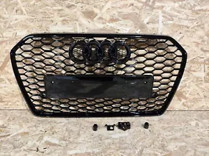 FOR AUDI A6 / S6 C7.5 2016-2018 RS6 STYLE HONEYCOMB GRILL IN ALL GLOSS BLACK - Picture 1 of 8