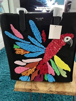 NEW W/ TAG KATE SPADE KITT EMBELLISHED PARROT NORTH SOUTH HANDBAG TOTE EXTRA LRG - Image 1 of 4