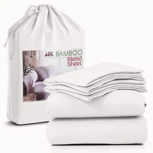 4-Piece Premium Bamboo Blend Bed Sheet Set Deep Pocket Breathable Soft Sheets - Picture 1 of 80