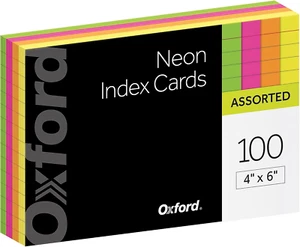 Oxford Neon Index Cards, 4" X 6", Ruled, Assorted Colors, for Notes 100 Pack - Picture 1 of 8