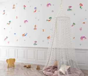 24 Mermaid Wall Decal Stickers Fabric Reusable Sea Life Girls Bedroom Nursery UK - Picture 1 of 5